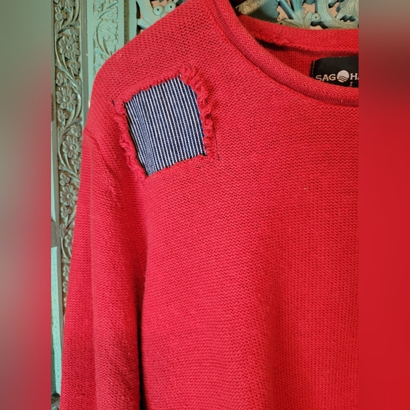 Vintage Red Striped Patch Sweater | Red & Pinstripe | Large - Picture 4 of 11